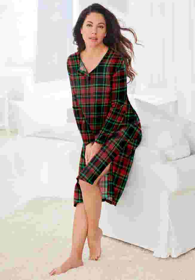 Long-Sleeve Henley Print Sleepshirt  image number 2