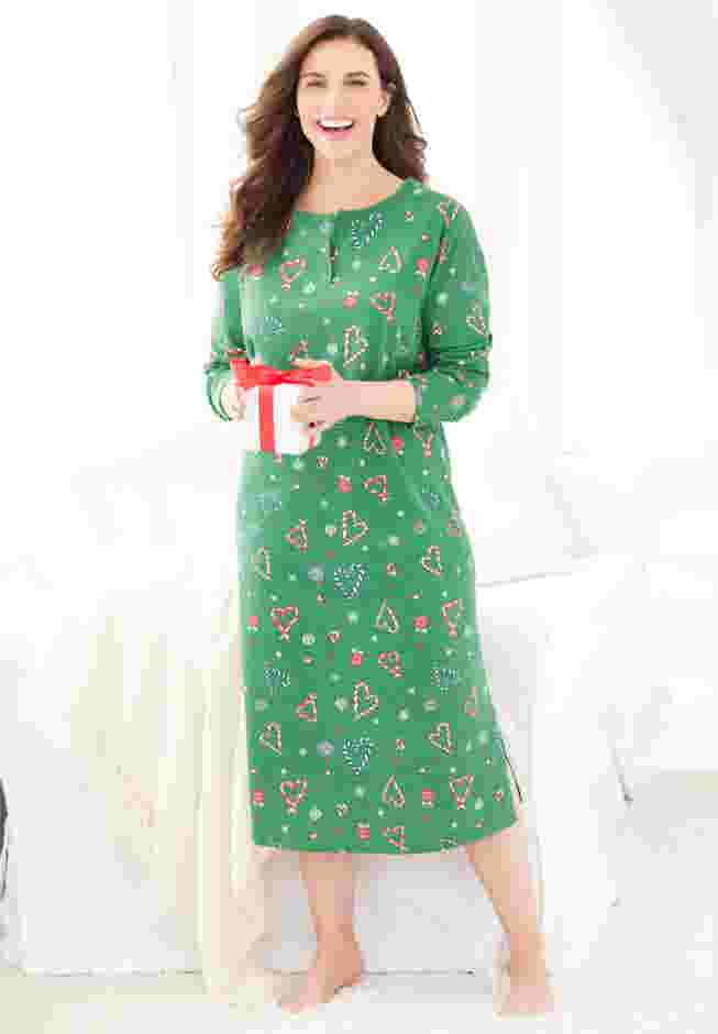 Long-Sleeve Henley Print Sleepshirt  image number 3