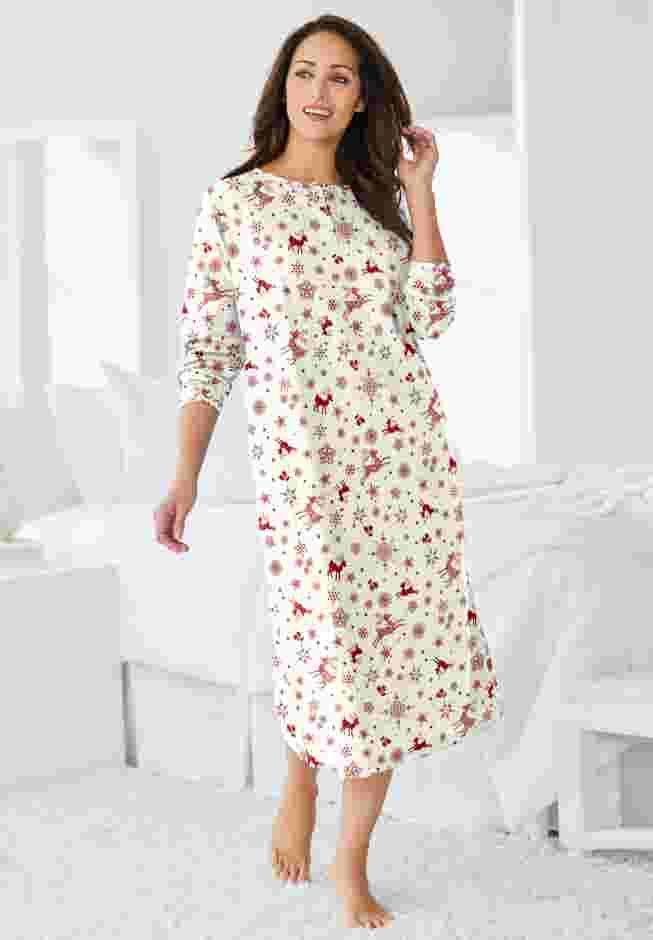 Long-Sleeve Henley Print Sleepshirt  image number 4