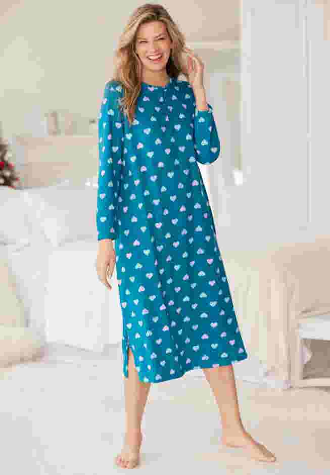 Long-Sleeve Henley Print Sleepshirt  image number 5