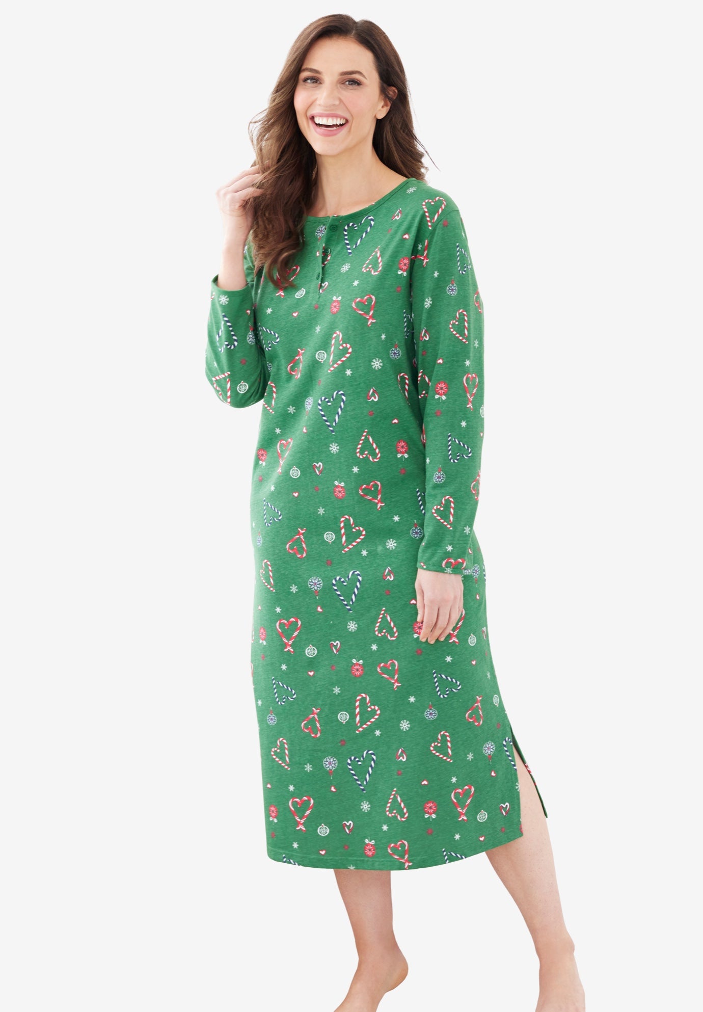 Long-Sleeve Henley Print Sleepshirt  image number 0