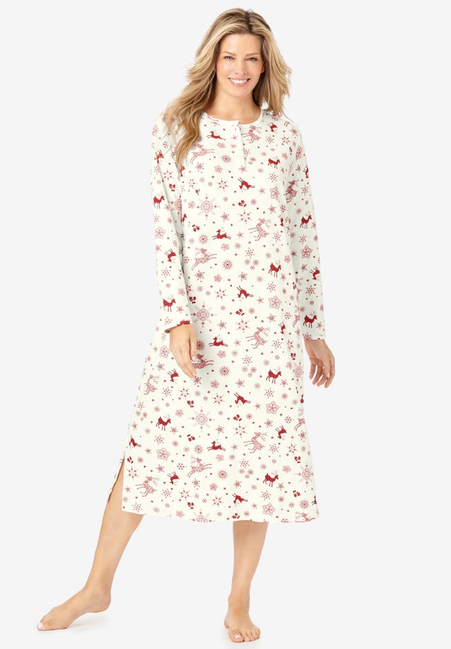 Long-Sleeve Henley Print Sleepshirt  image number 0