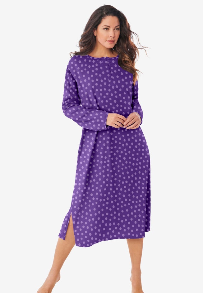 Long-Sleeve Henley Print Sleepshirt  image number 0