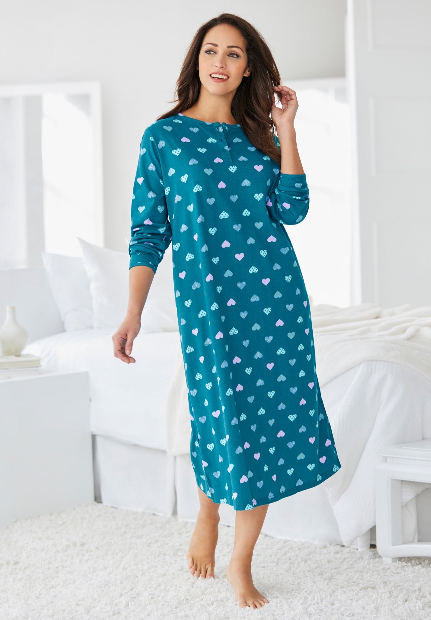 Long-Sleeve Henley Print Sleepshirt image number 0