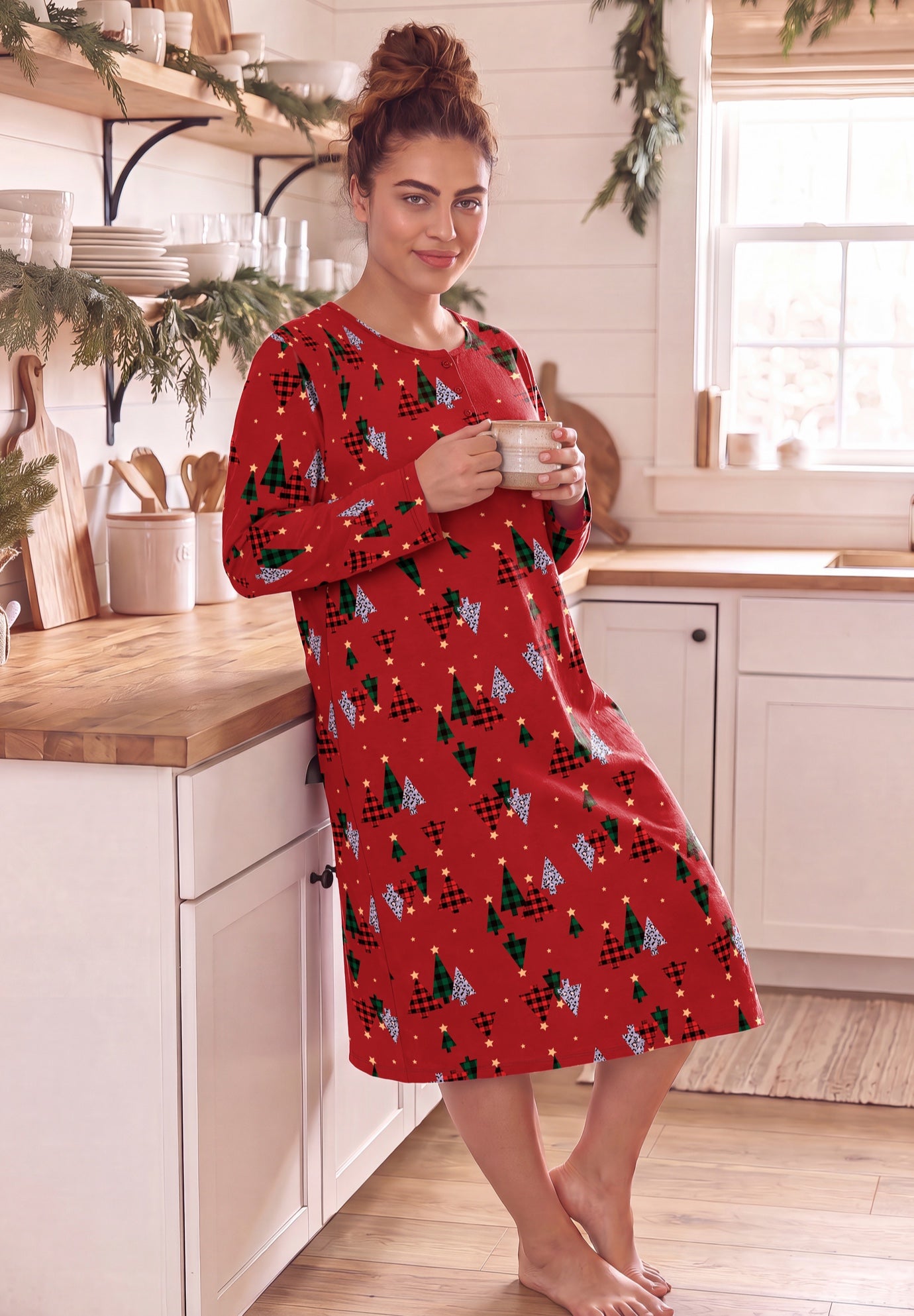 Long-Sleeve Henley Print Sleepshirt image number 5