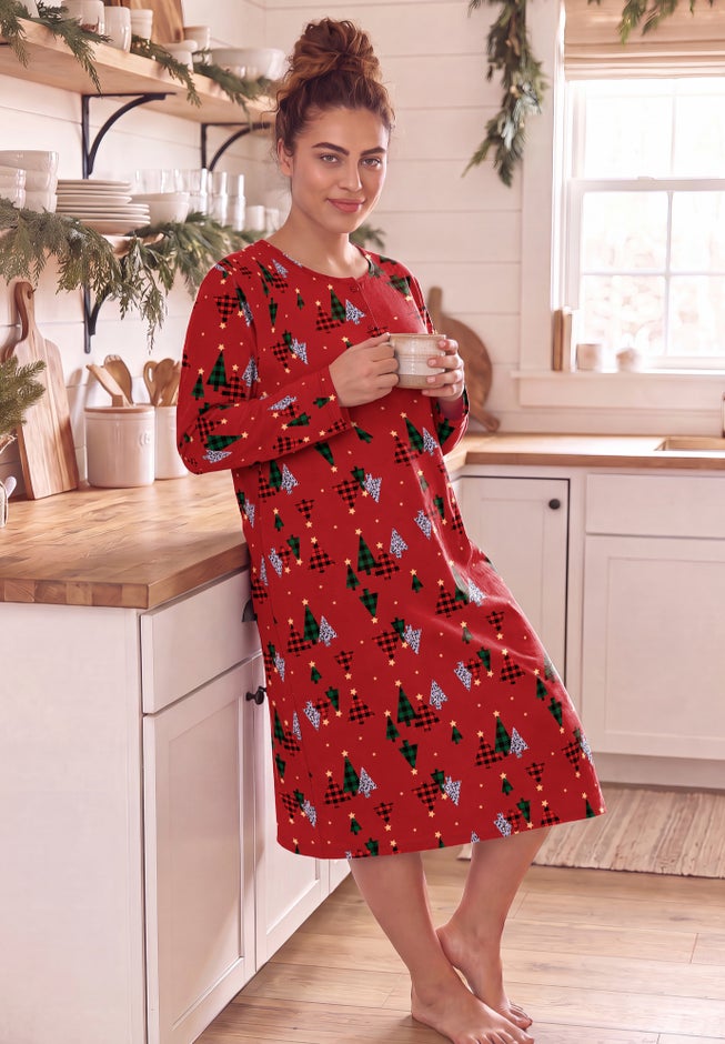 Long-Sleeve Henley Print Sleepshirt image number 5