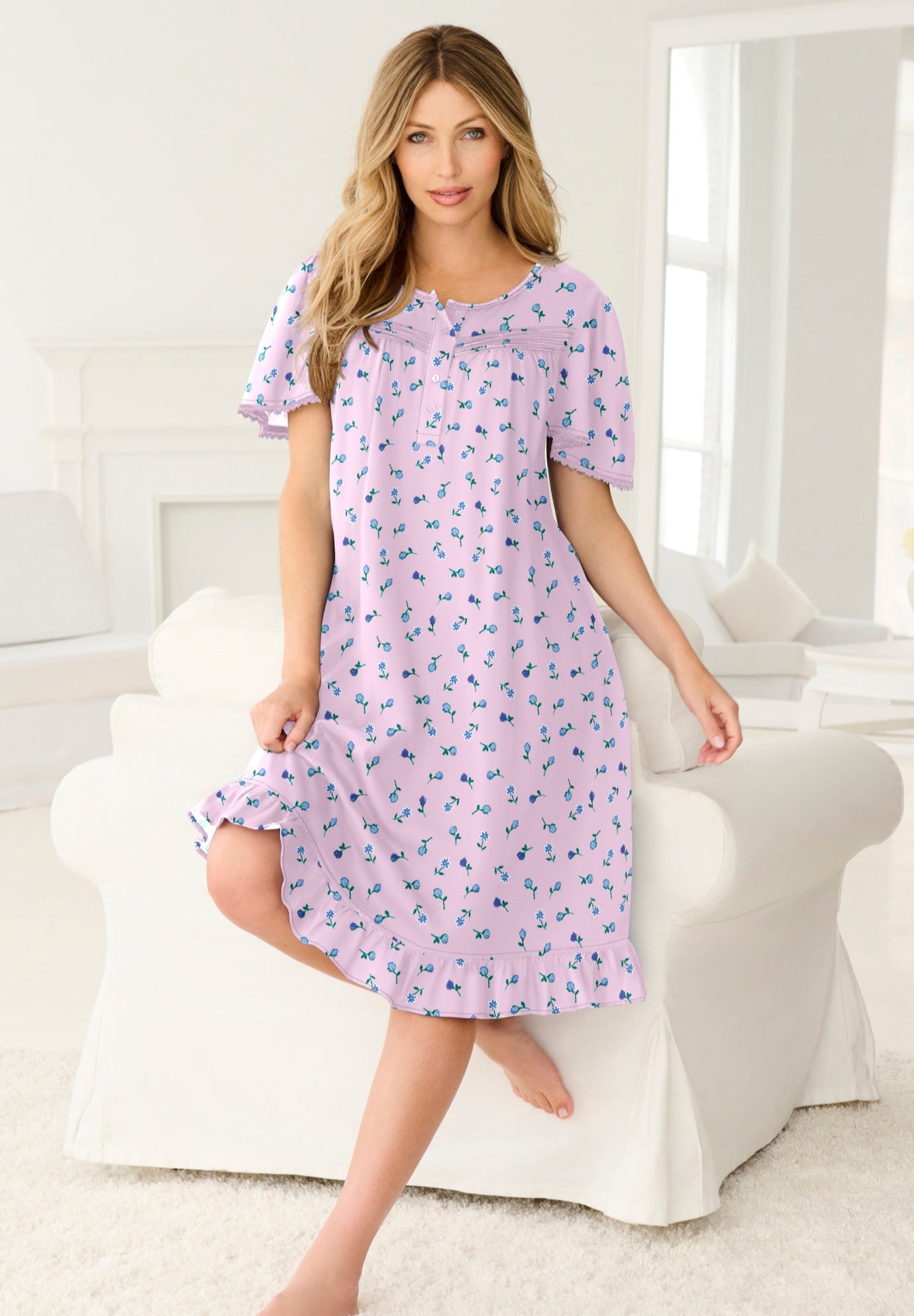 Short Floral Print Cotton Gown image number 0