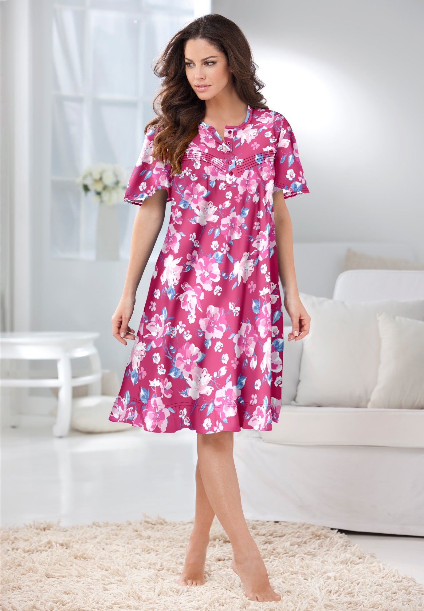 Short Floral Print Cotton Gown image number 0