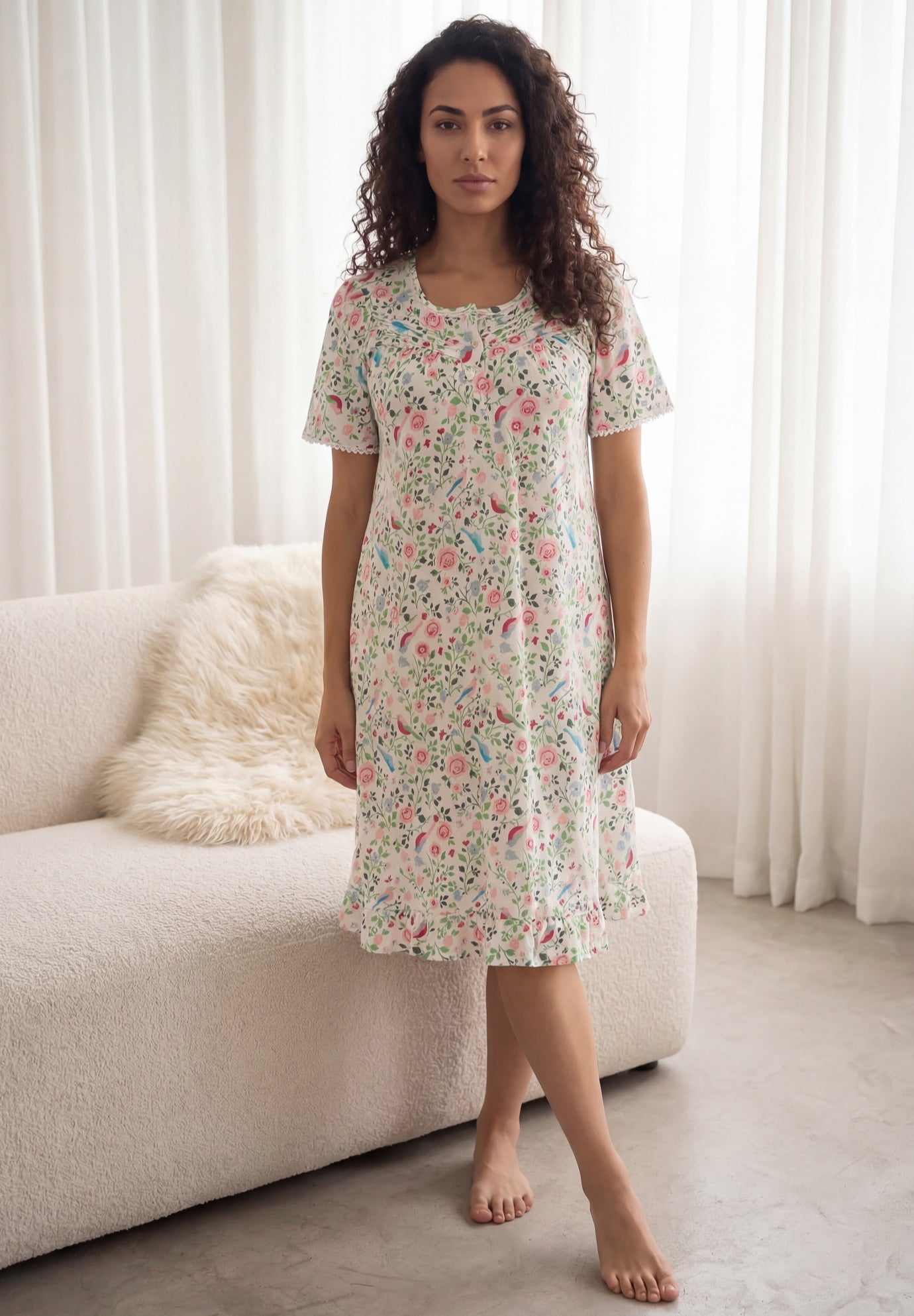 Short Floral Print Cotton Gown image number 0