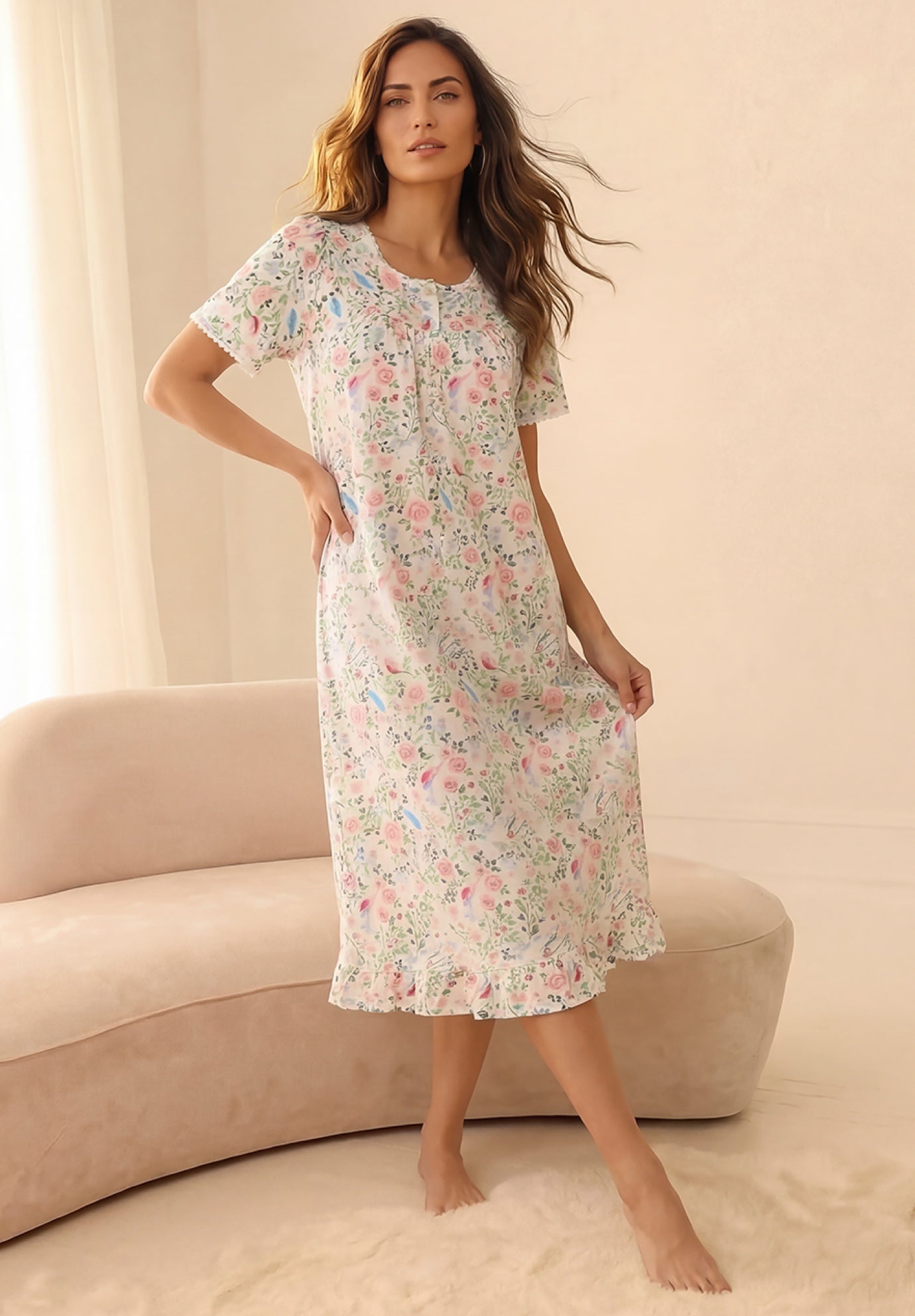Short Floral Print Cotton Gown image number 0
