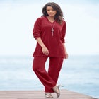 Plus Size Two-Piece V-Neck Velour Set image number null