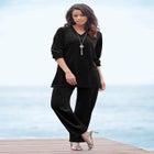 Plus Size Two-Piece V-Neck Velour Set image number null