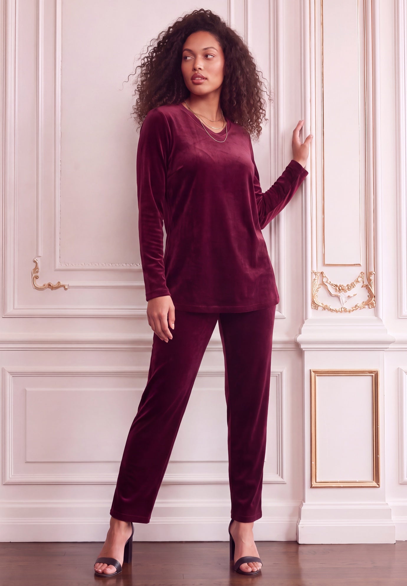 Plus Size Two-Piece V-Neck Velour Set image number 0