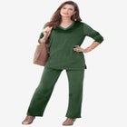 Plus Size Two-Piece V-Neck Velour Set image number null