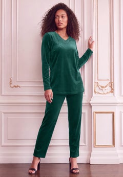 Plus Size Two-Piece V-Neck Velour Set