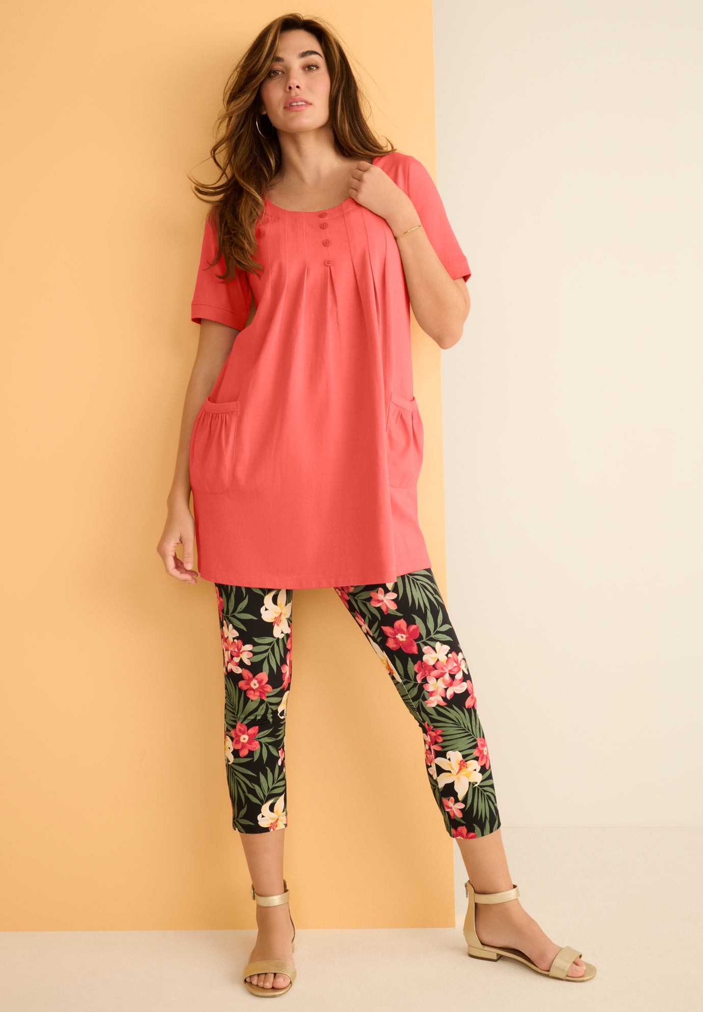 Plus Size Two Pocket Soft Knit Swing Tunic image number 0