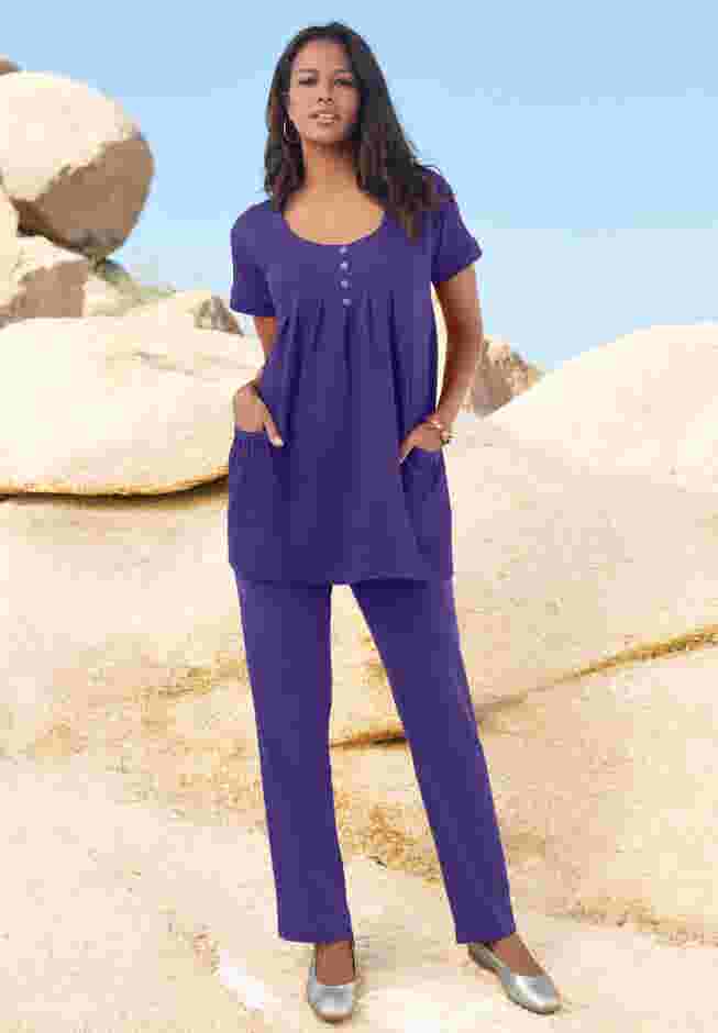 Plus Size Two Pocket Soft Knit Swing Tunic image number 0