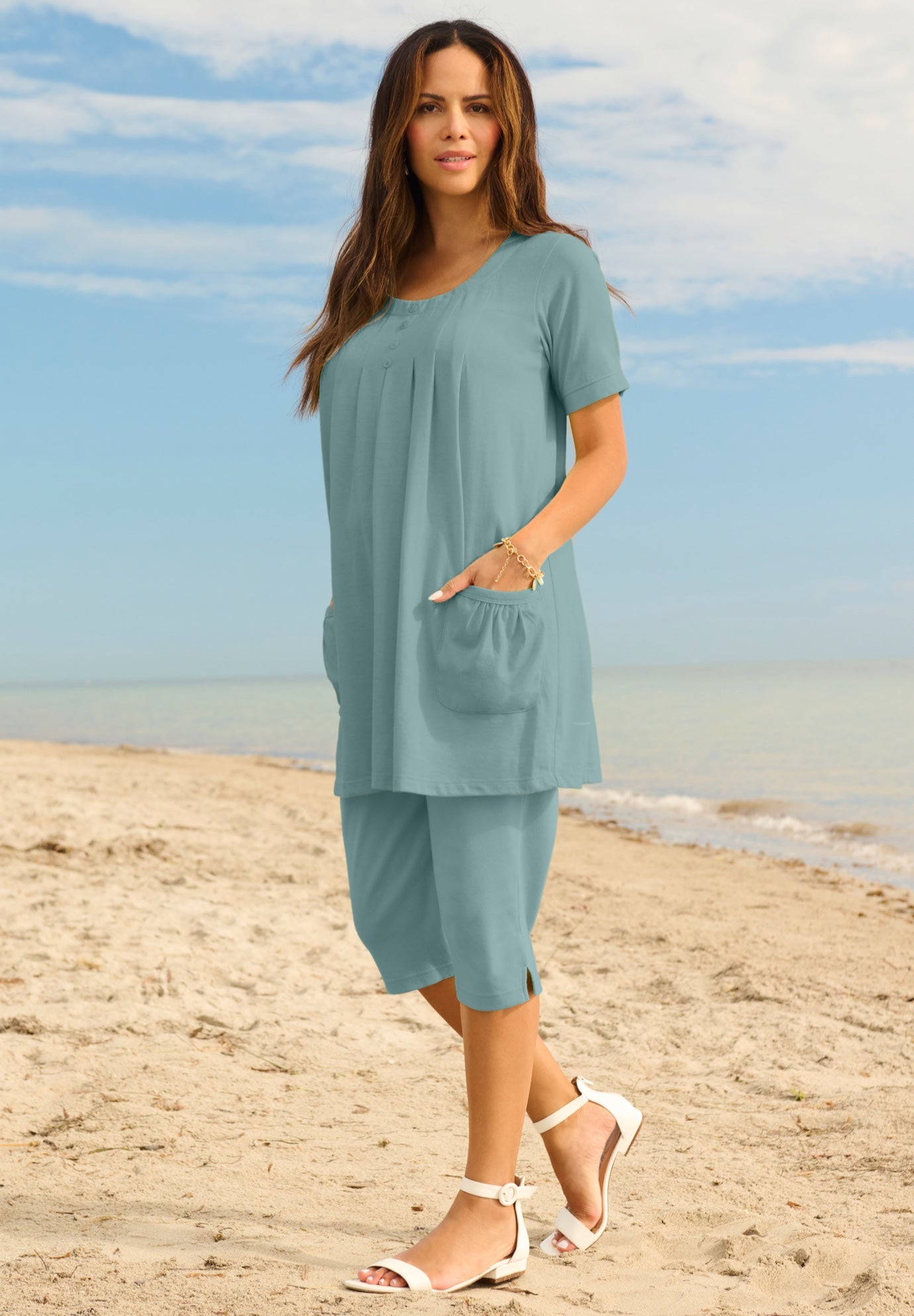 Plus Size Two Pocket Soft Knit Swing Tunic image number 0