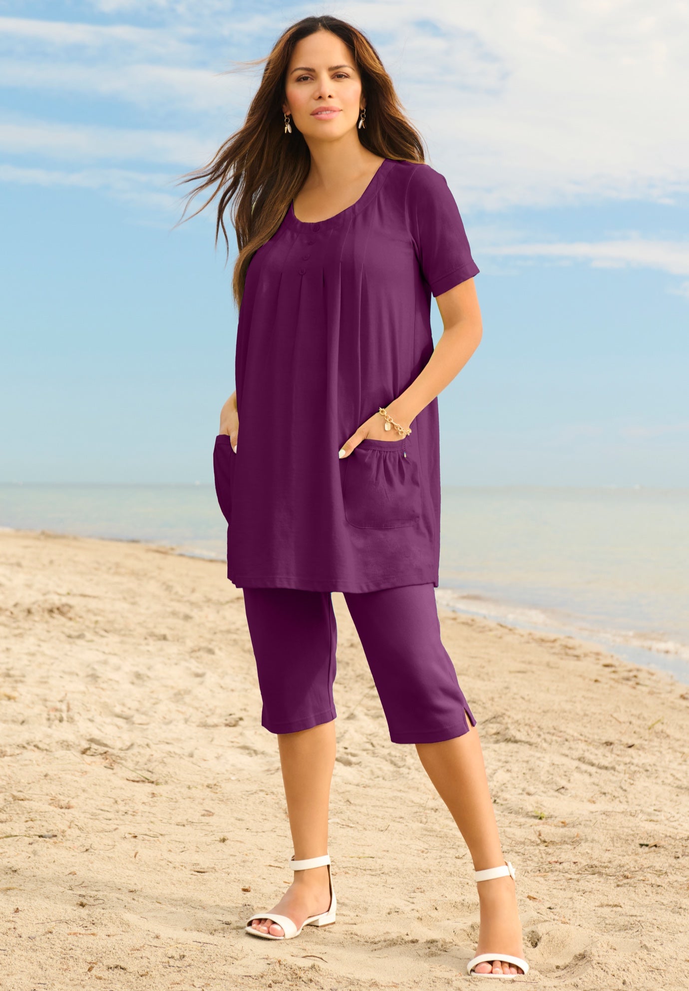 Plus Size Two Pocket Soft Knit Swing Tunic image number 0