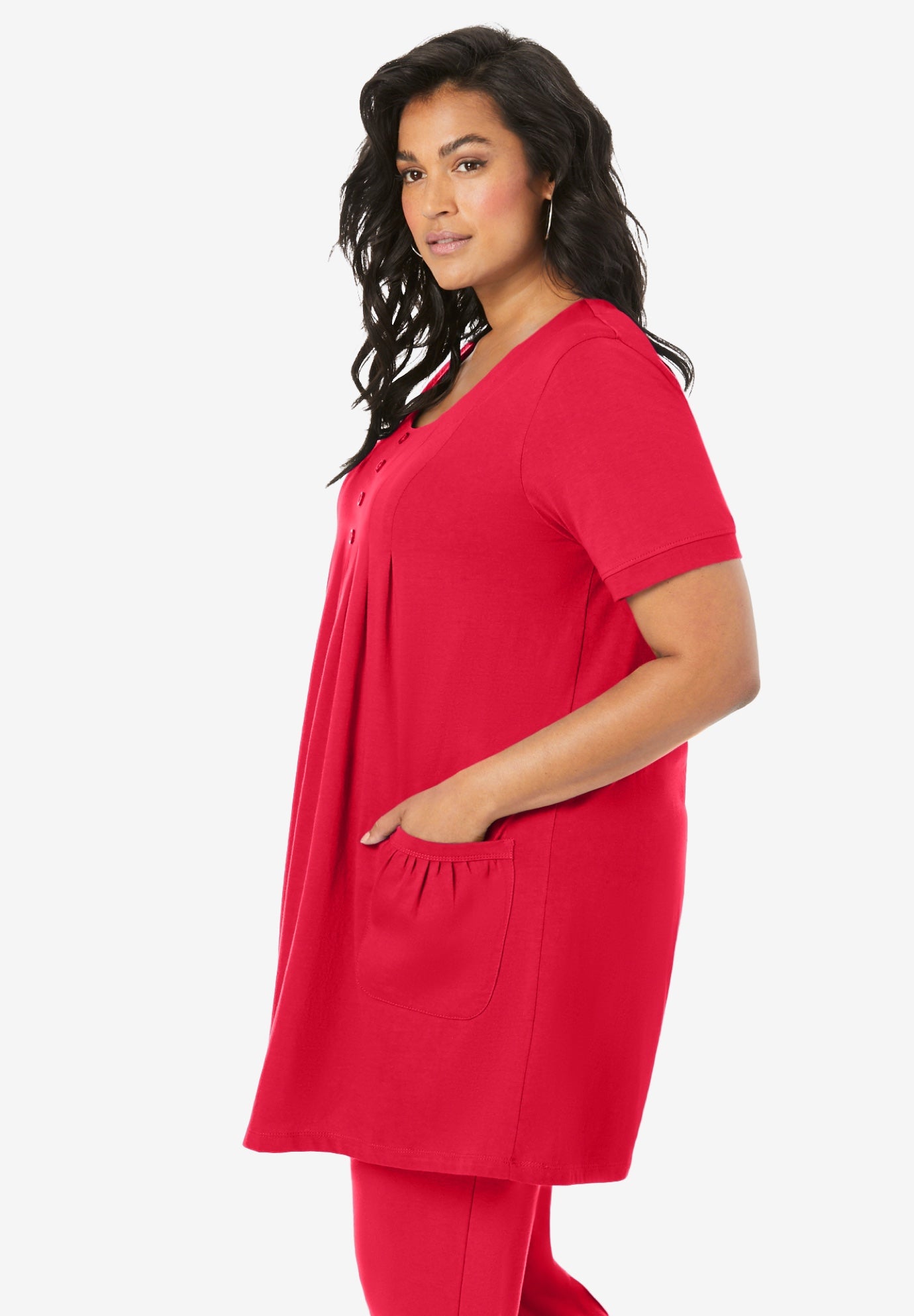 Plus Size Two Pocket Soft Knit Swing Tunic image number 2