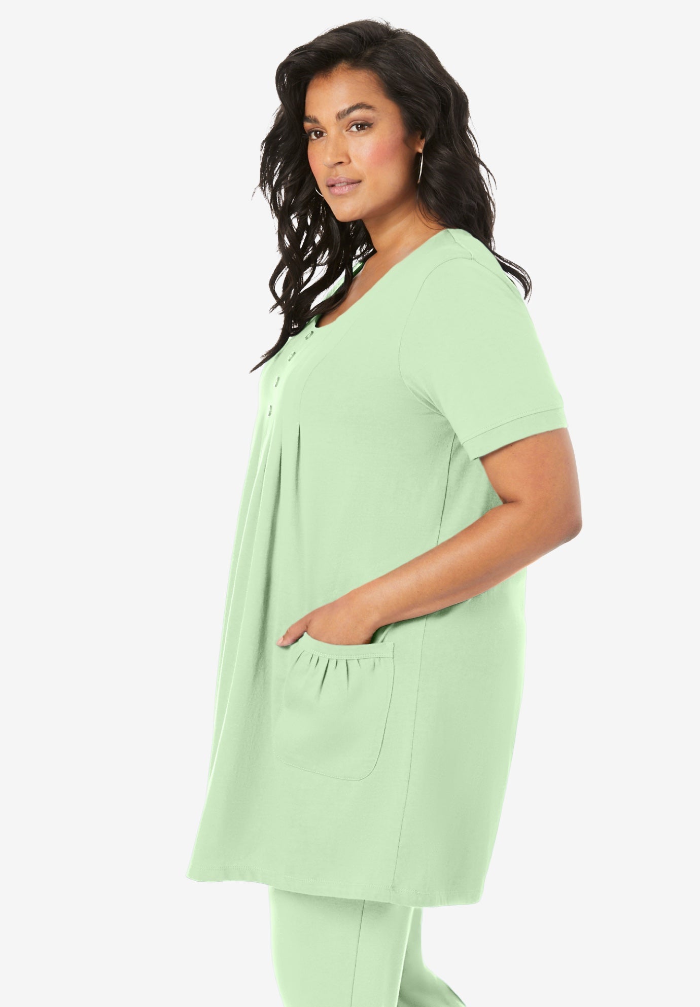 Plus Size Two Pocket Soft Knit Swing Tunic image number 2