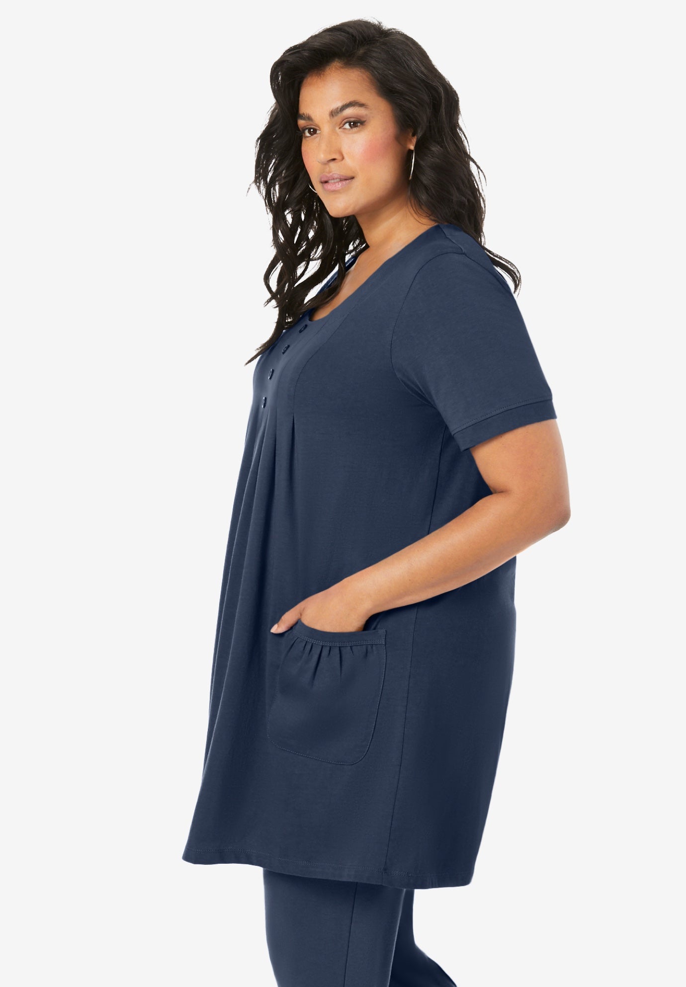 Plus Size Two Pocket Soft Knit Swing Tunic image number 2