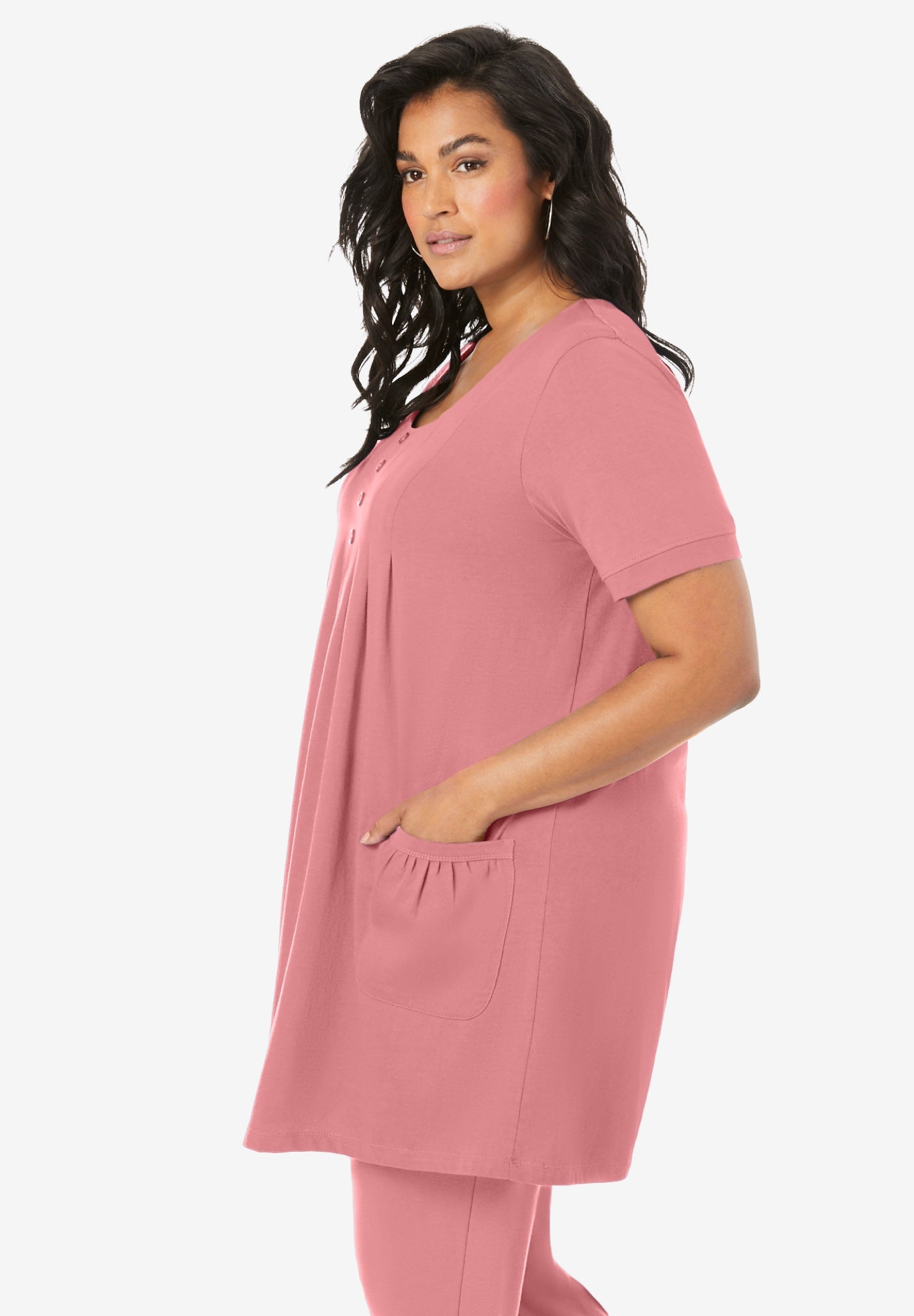Plus Size Two Pocket Soft Knit Swing Tunic image number 2
