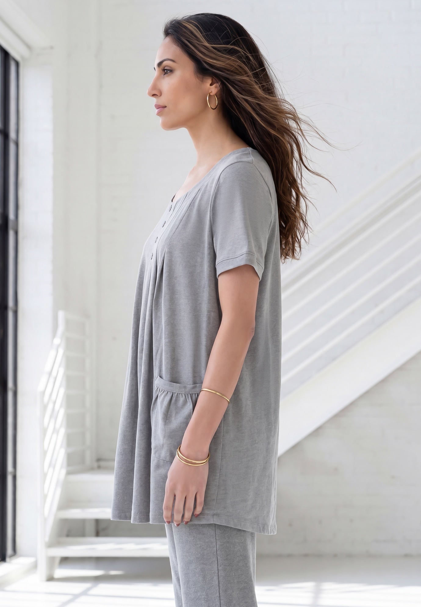 Plus Size Two Pocket Soft Knit Swing Tunic image number 2