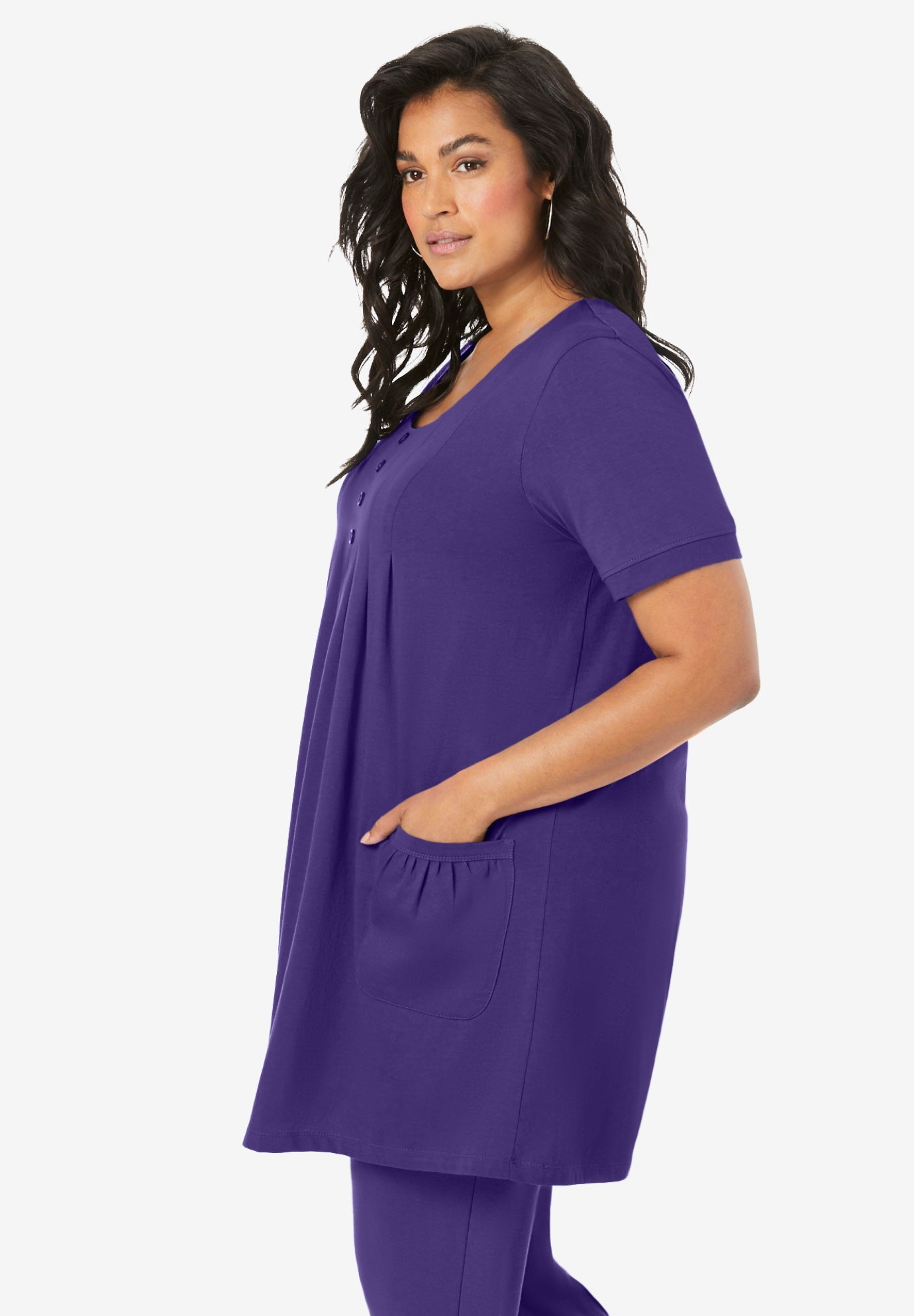Plus Size Two Pocket Soft Knit Swing Tunic image number 2