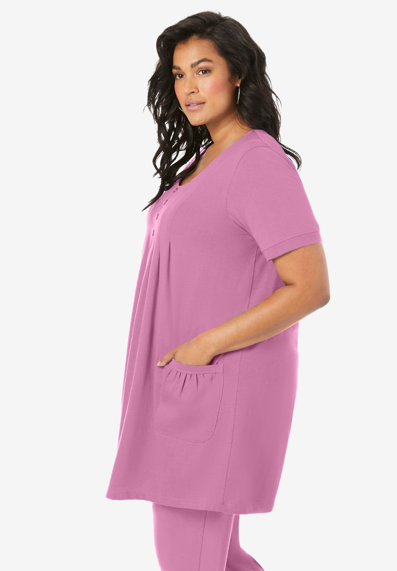 Plus Size Two Pocket Soft Knit Swing Tunic image number 2