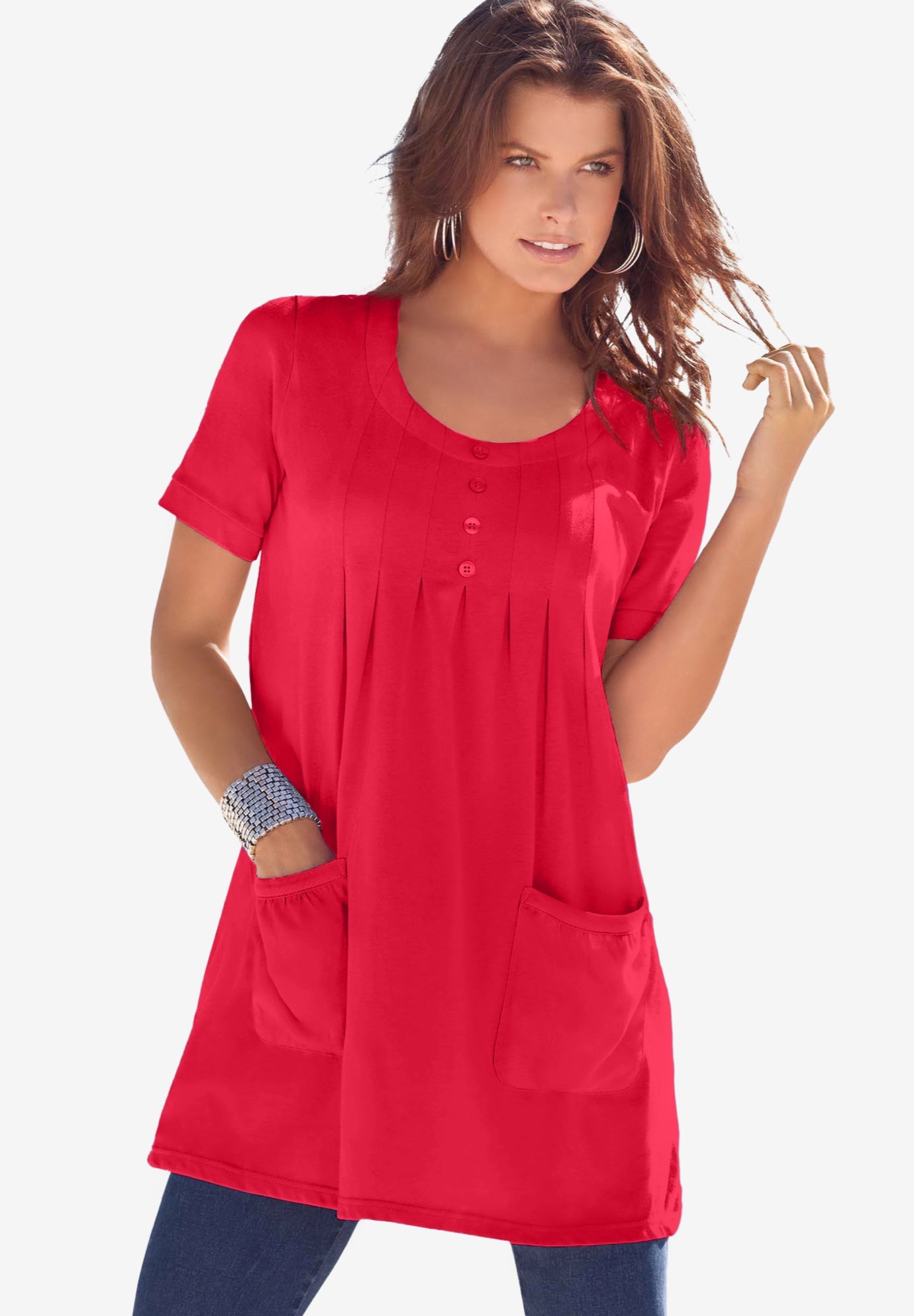 Plus Size Two Pocket Soft Knit Swing Tunic image number 0