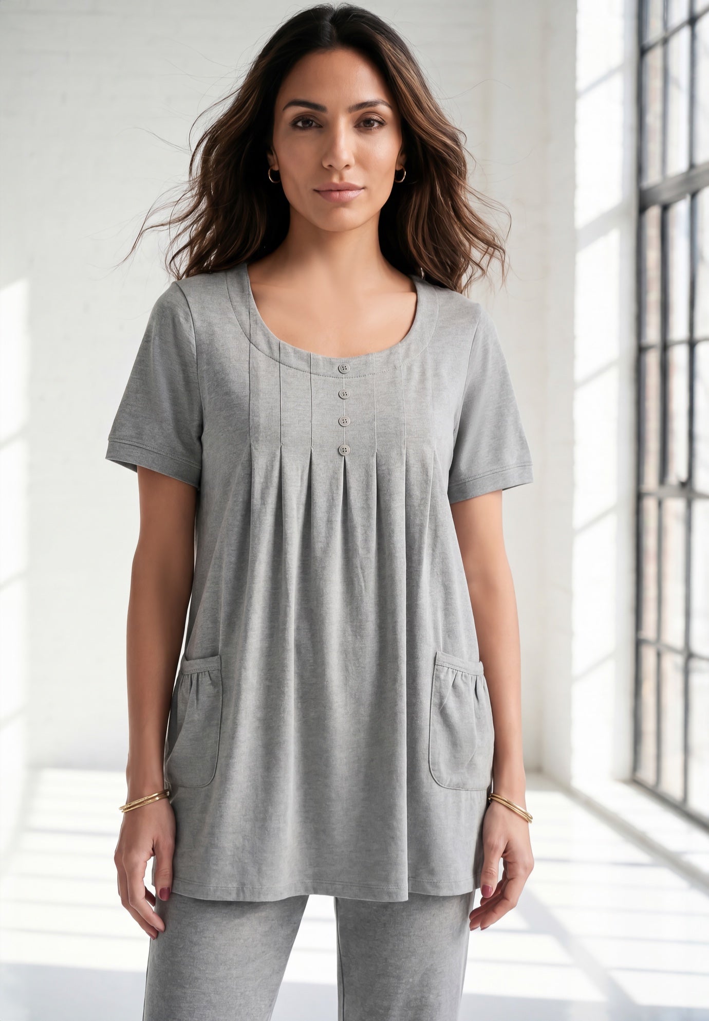 Plus Size Two Pocket Soft Knit Swing Tunic image number 0