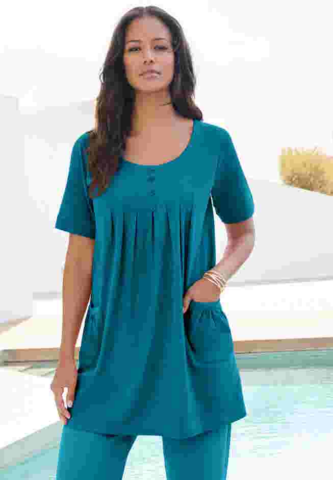 Plus Size Two Pocket Soft Knit Swing Tunic image number 0