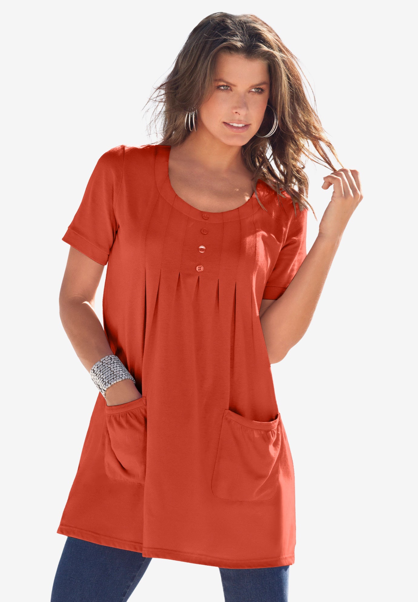 Plus Size Two Pocket Soft Knit Swing Tunic image number 0