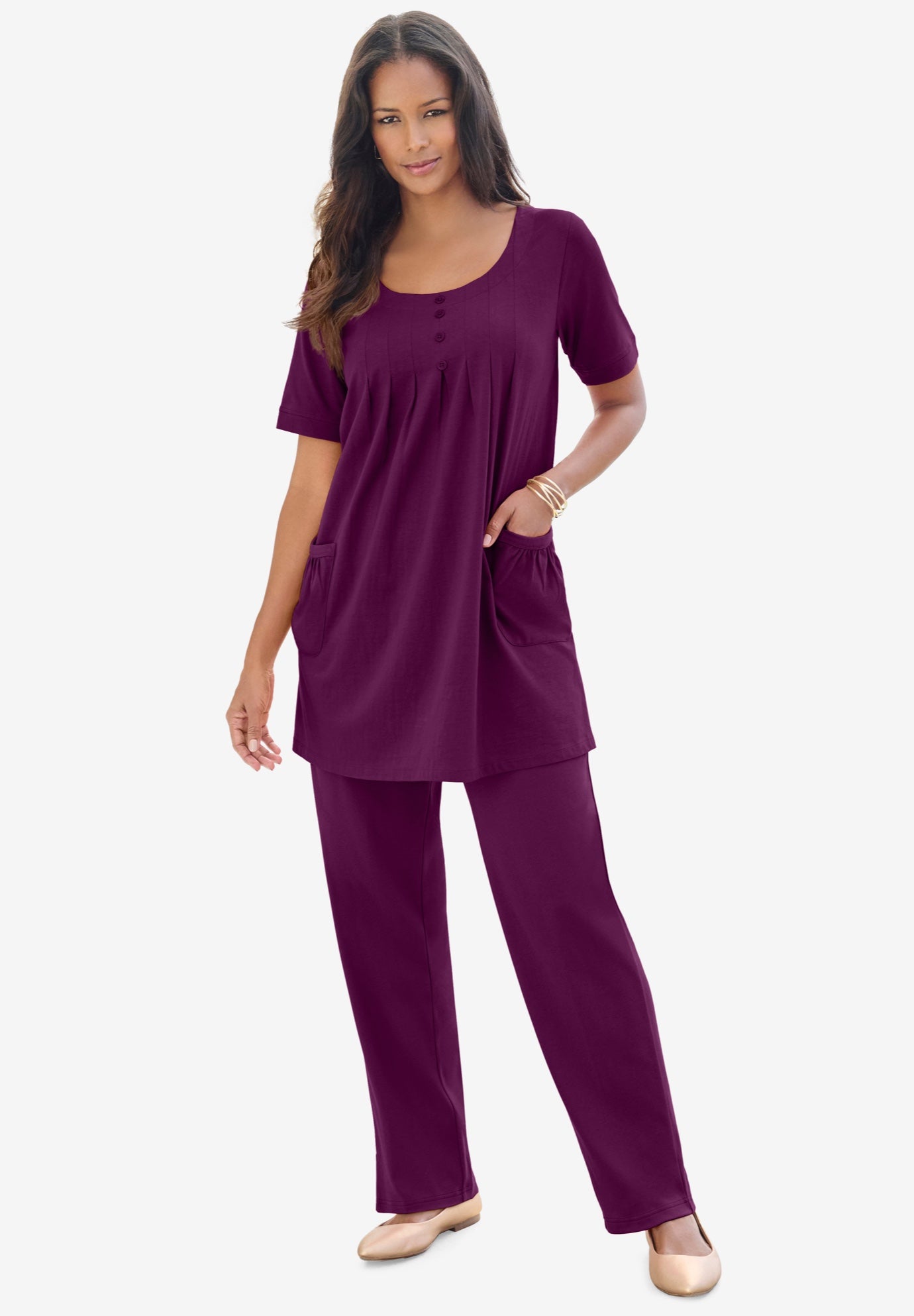 Plus Size Two Pocket Soft Knit Swing Tunic image number 1