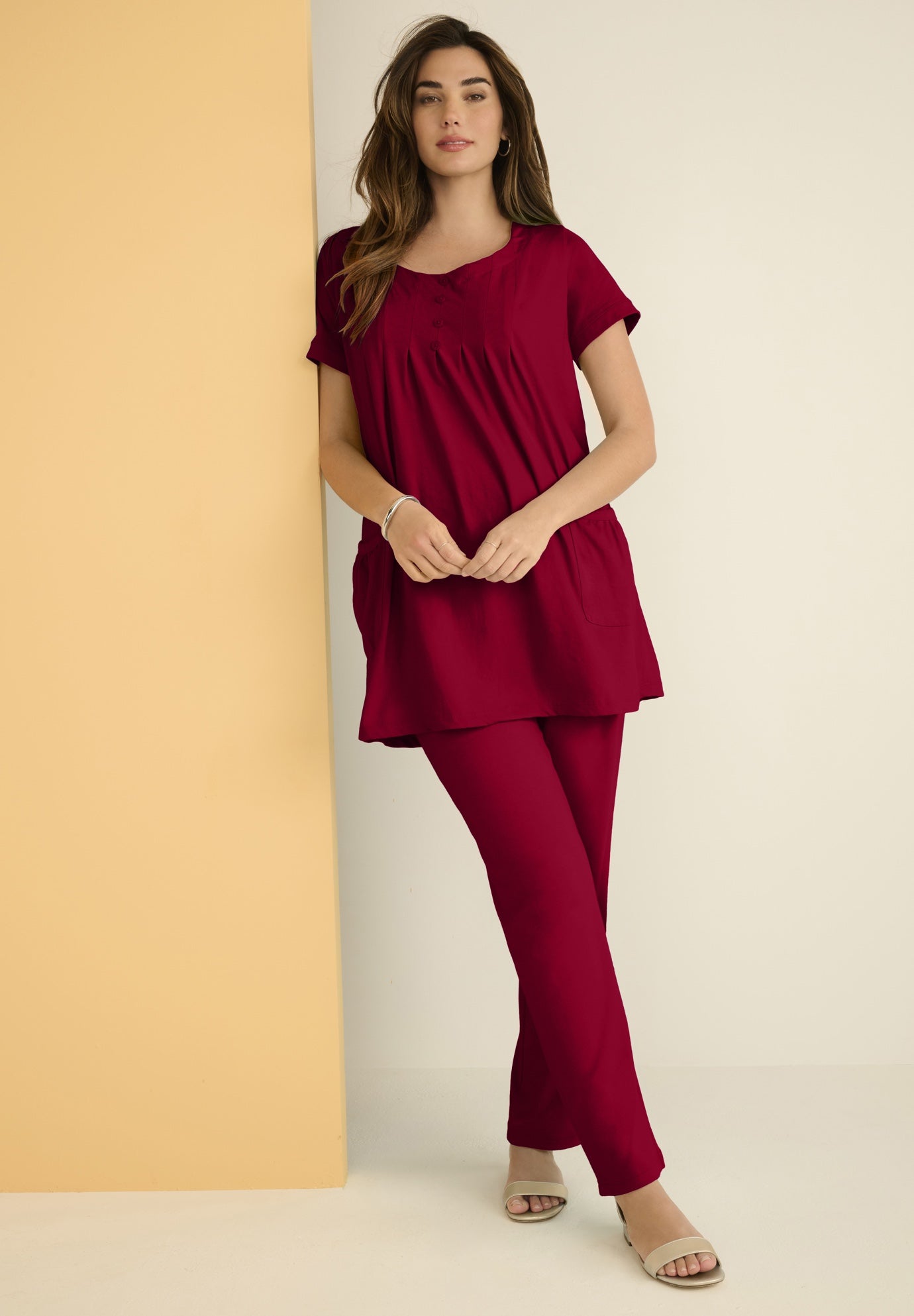Plus Size Two Pocket Soft Knit Swing Tunic image number 0