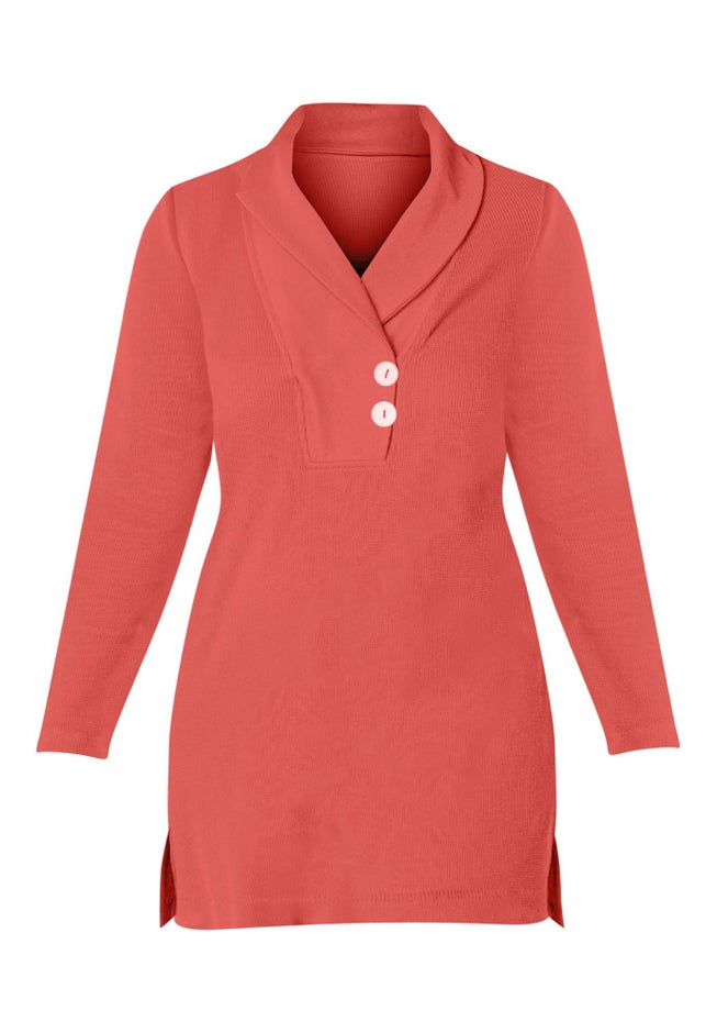 Plus Size Knit Thermal Shawl Collar Top – Long Sleeve image number 1