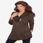 Plus Size Knit Thermal Shawl Collar Top – Long Sleeve image number null