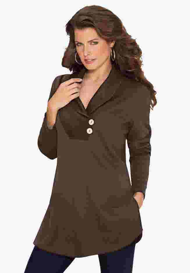 Plus Size Knit Thermal Shawl Collar Top – Long Sleeve image number 0
