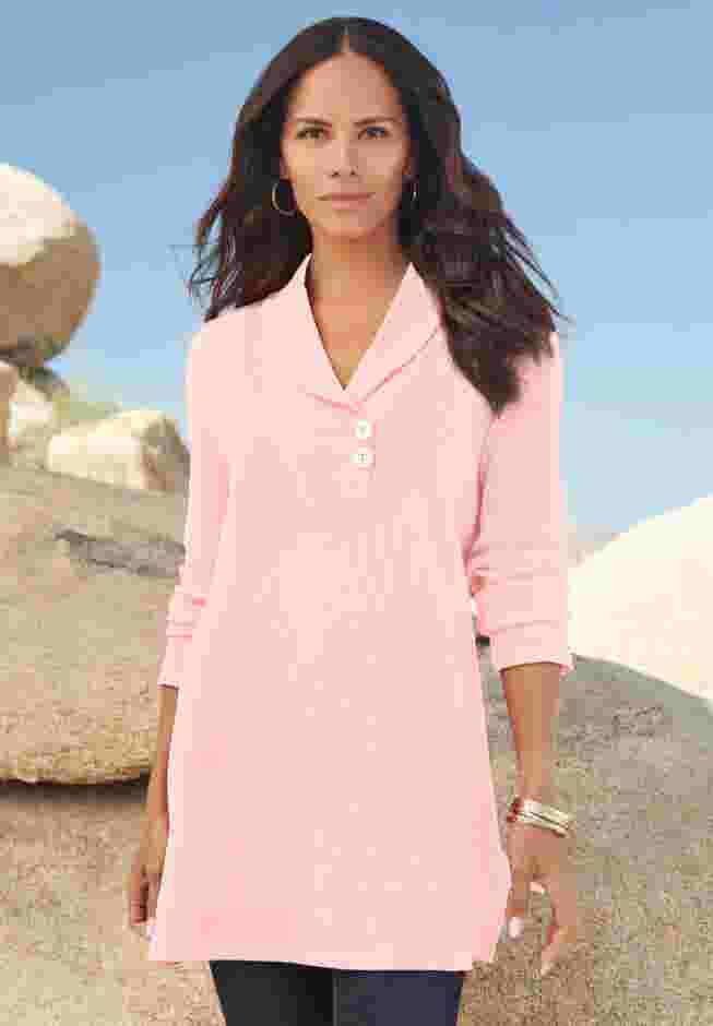 Plus Size Knit Thermal Shawl Collar Top – Long Sleeve image number 0