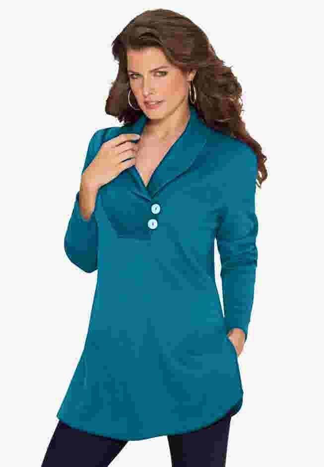 Plus Size Knit Thermal Shawl Collar Top – Long Sleeve image number 0