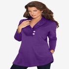 Plus Size Knit Thermal Shawl Collar Top – Long Sleeve image number null