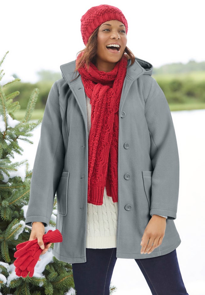 Hooded A-Line Fleece Coat image number 3