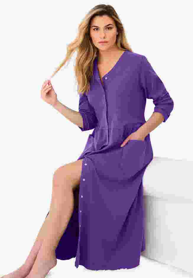 Long Snap-Front Knit Lounger image number 4