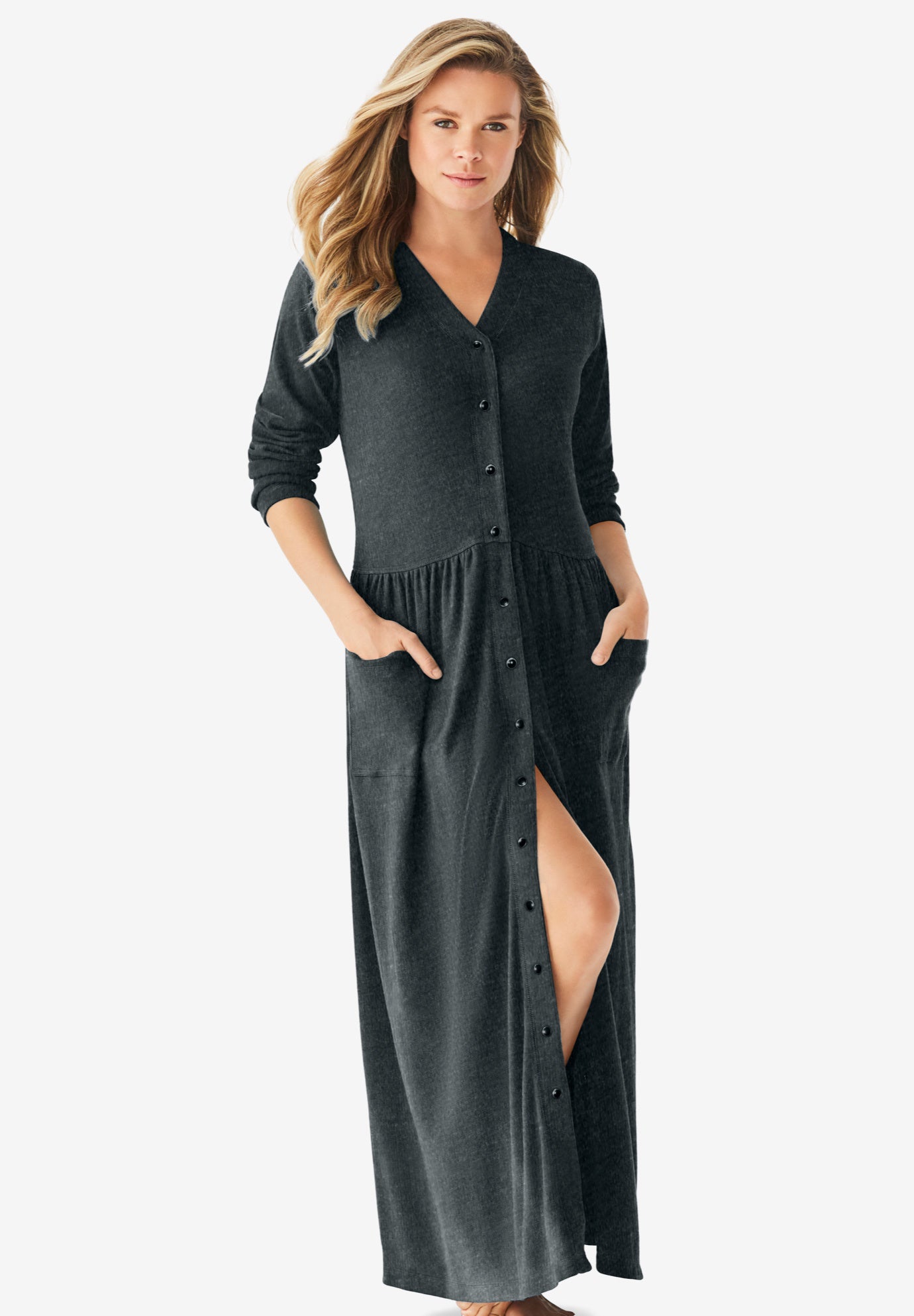 Long Snap-Front Knit Lounger image number 0