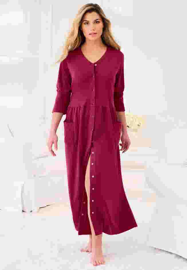 Long Snap-Front Knit Lounger image number 5