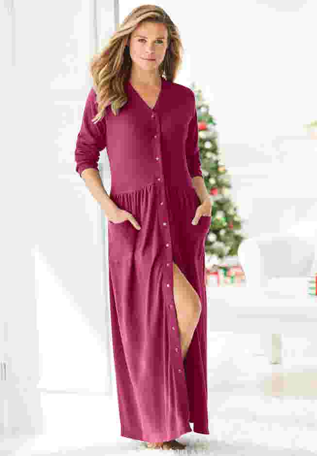 Long Snap-Front Knit Lounger image number 0