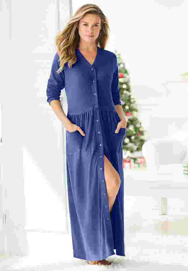 Long Snap-Front Knit Lounger image number 0
