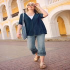 Stretch Denim Five-Pocket Capri Jeans image number null