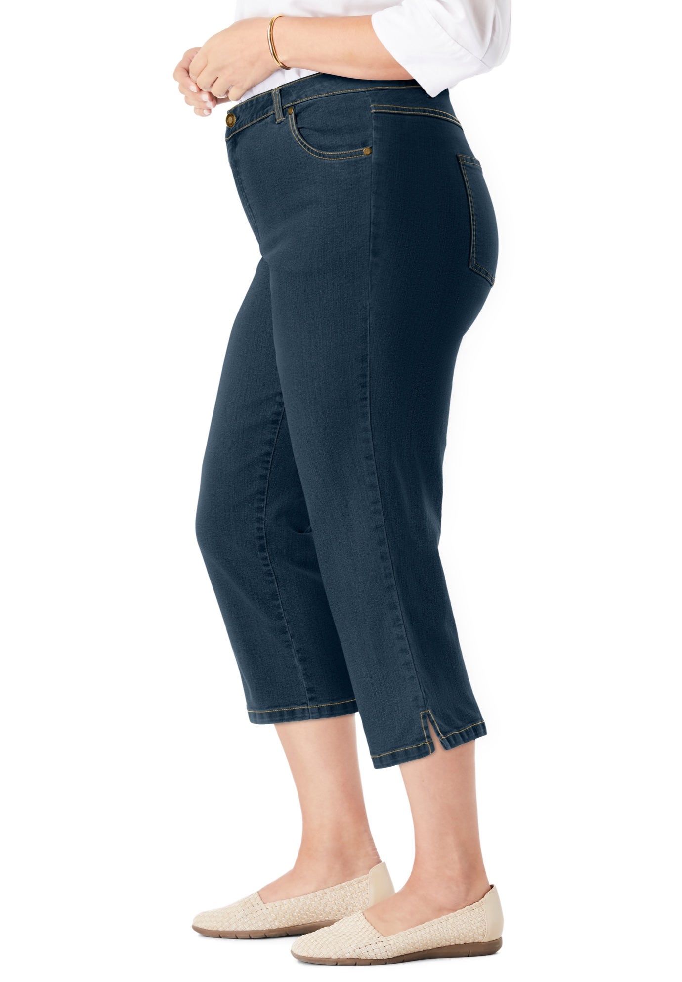 Stretch Denim Five-Pocket Capri Jeans image number 2